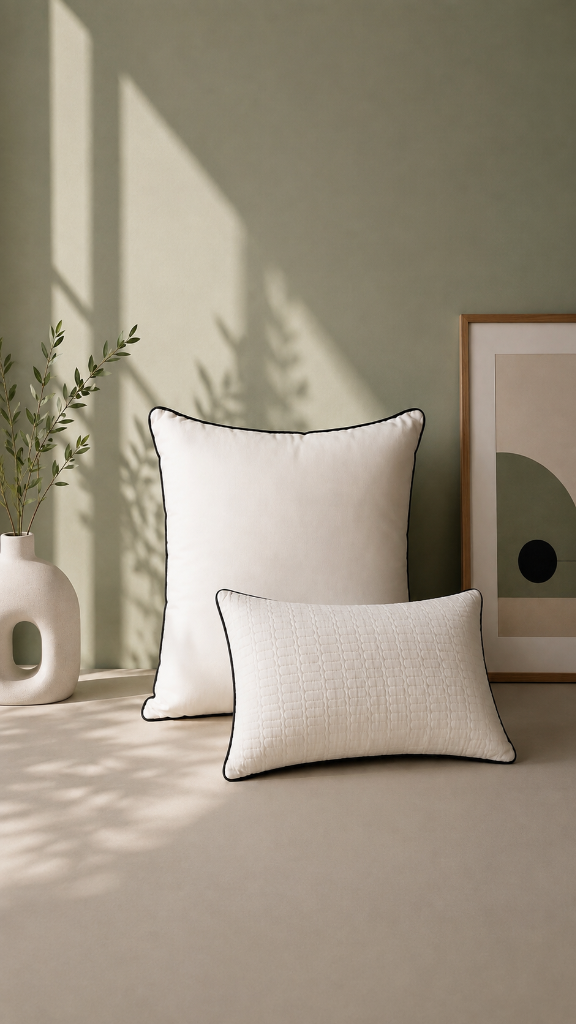 Elegant white pillows with black trim