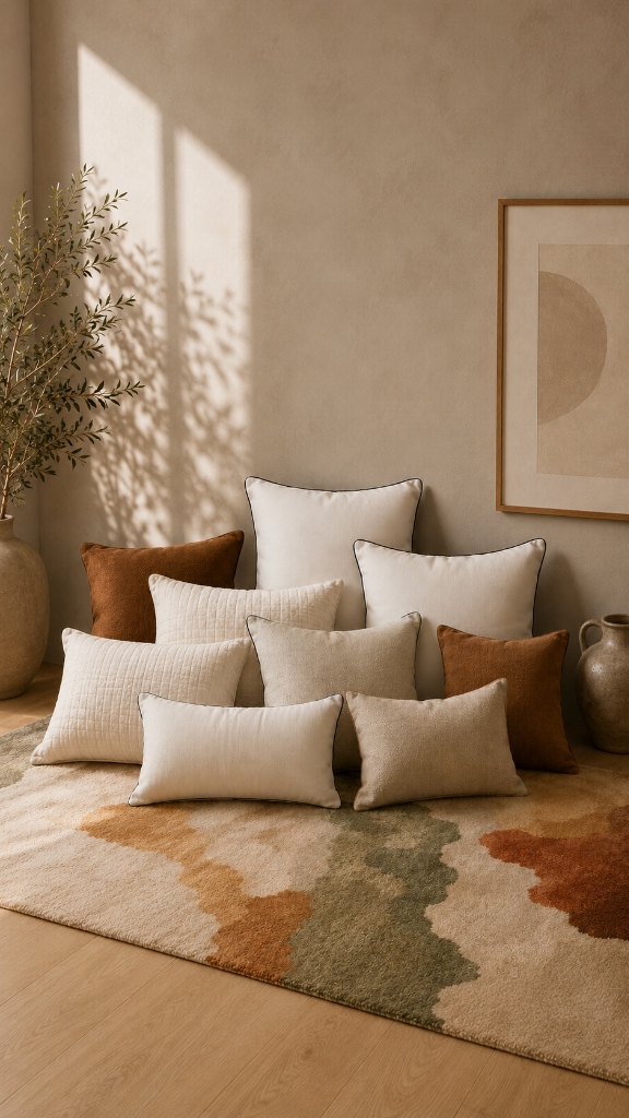 Collection of luxurious pillows and cushions
